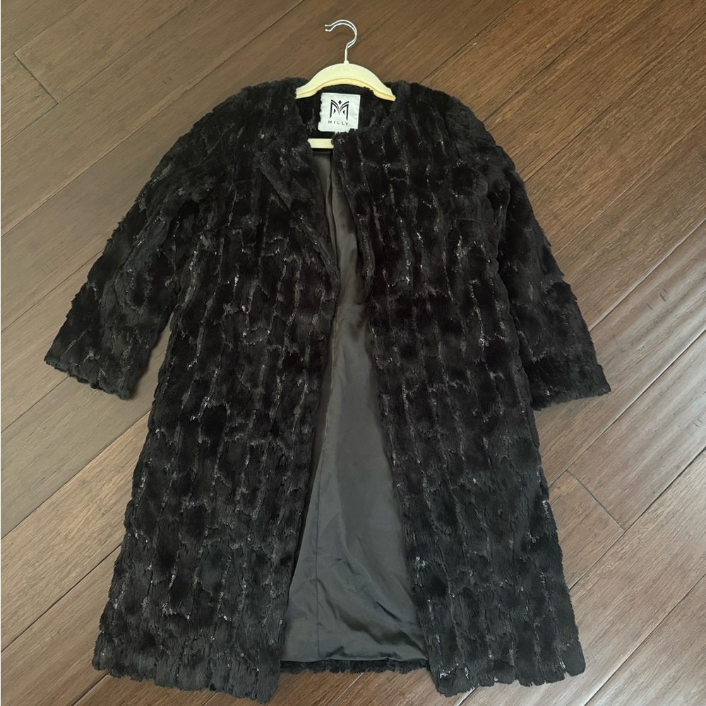Milly Black Faux Fur Coat